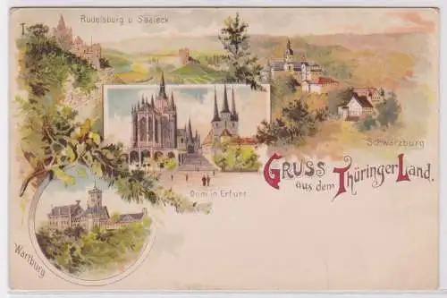 900857 AK Gruss aus dem Thüringer Land - Wartburg, Dom, Schwarzburg, Rudelsburg