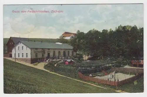 40927 Ak Zschopau - Gruss vom Feldschlösschen, Gastronomie m. Außenterrasse 1910