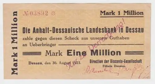 1 Million Mark Banknote Inflation Landesbank Dessau 30.8.1923 (151755)