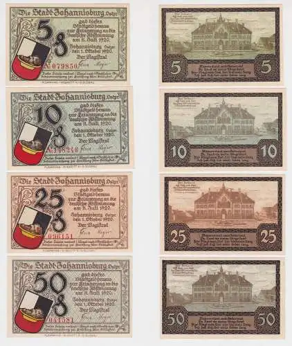 5, 10, 25 & 50 Pfennig Banknoten Notgeld Stadt Johannisburg Ostpr. 1920 (151760)