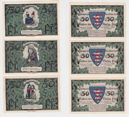 3 Banknoten Notgeld Stadt Erfurt Thüringer Trachten- & Heimatfest 1921 (152262)