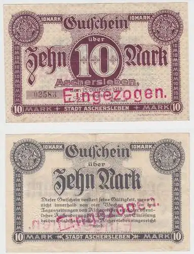 10 Mark Banknote Großnotgeld Stadt Aschersleben 15.10.1918 (152531)
