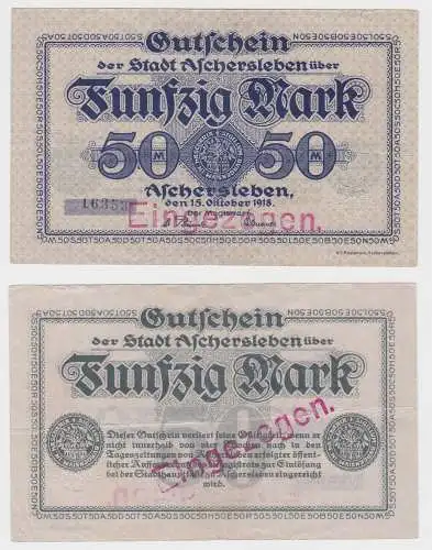 50 Mark Banknote Großnotgeld Stadt Aschersleben 15.10.1918 (152587)