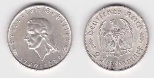 2 Mark Silber Münze Friedrich von Schiller 1934 F (141739)