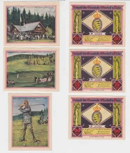 3 x Banknoten Notgeld Gemeinde Oberhof Golfklub 01.04.1922 (137935)