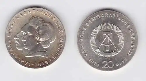 DDR Gedenk Münze 20 Mark Liebknecht Luxemburg 1971 Silber (136942)