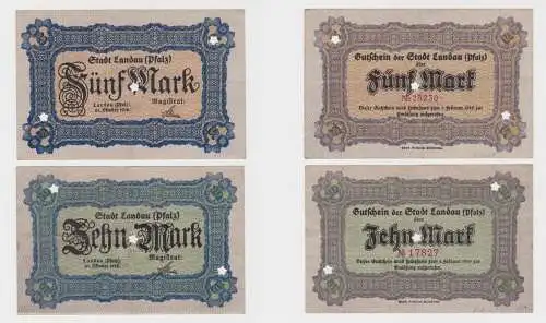 5 und 10 Mark Banknoten Notgeld Stadt Landau 21.10.1918 (135770)