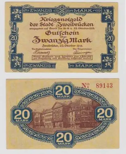 20 Mark Banknote Kriegsnotgeld Stadt Zweibrücken 1918 (137395)