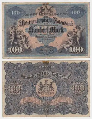 100 Mark Banknote Württembergische Notenbank Ro. WTB10b 01.01.1911 (126155)