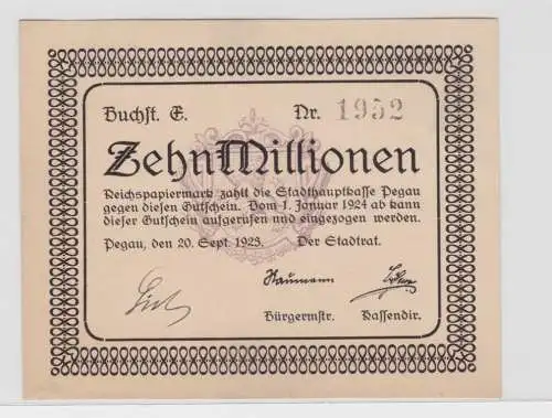 10 Millionen Mark Banknote Stadthauptkasse Pegau 20.September 1923 (138535)
