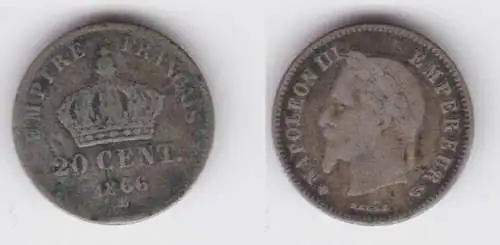 20 Centimes Silber Münze Frankreich 1866 BB (134123)
