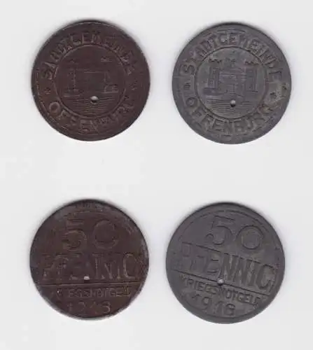 2 x 50 Pfennig Zink & Eisen Münzen Notgeld Stadt Offenburg 1918 (139656)
