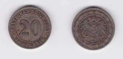 20 Pfennig Nickel Münze Deutsches Reich 1890 A Jäger 14 (126764)