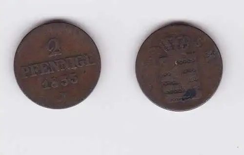 2 Pfennig Kupfer Münze Sachsen 1855 F (123099)
