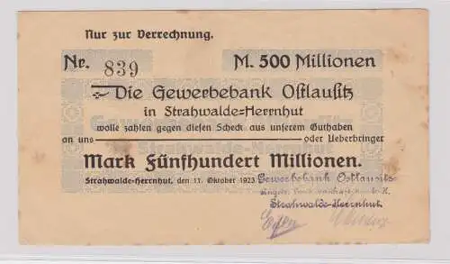500 Millionen Mark Banknote Gewerbebank Strahwalde Herrnhut 11.10.1923 (126109)