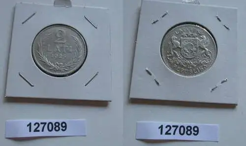 2 Lati Silber Münze Lettland Staatswappen 1925 (127089)