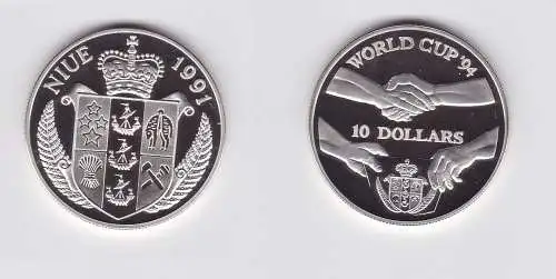 10 Dollar Silber Münze Niue 1991 World Cup 1994, Handschlag  (123248)