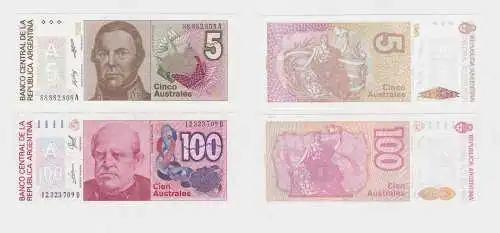 5 und 100 Austral Banknote Argentinien Argentina bankfrisch UNC (138219)