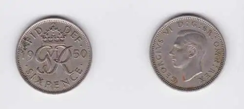 6 Pence Silber Münze Großbritannien  Georg VI. 1950 (127148)