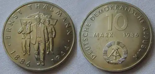 DDR Gedenk Münze 10 Mark Ernst Thälmann 1986 Stempelglanz (152374)