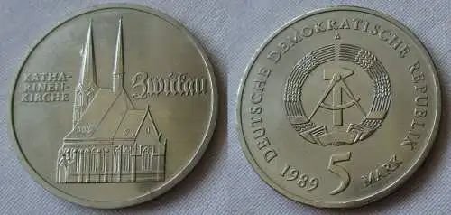 DDR Gedenk Münze 5 Mark Zwickau Katharinenkirche 1989 Stempelglanz (151919)