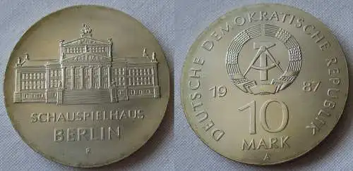 DDR Gedenk Münze 10 Mark Schauspielhaus Berlin 1987 Silber Stempelglanz (152462)