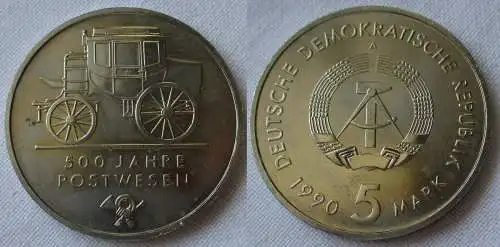 DDR Gedenk Münze 5 Mark 500 Jahre Postwesen 1990 Stempelglanz (154633)