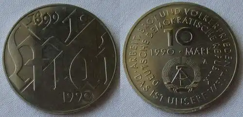 DDR Gedenk Münze 10 Mark 100.Jahre 1.Mai Feiertag 1990 (154122)
