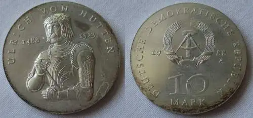 DDR Gedenk Münze 10 Mark Ullrich von Hutten 1988 Silber (151655)