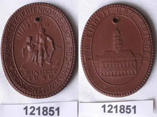 Seltene Meissner Porzellan Medaille FDJ Konferenz Dresden 1948 (121851)