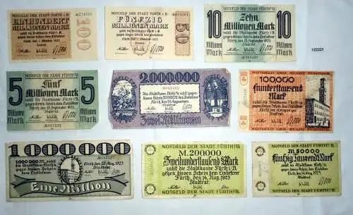 9 Banknoten Inflation Stadt Fürth in Bayern 1923 (122221)