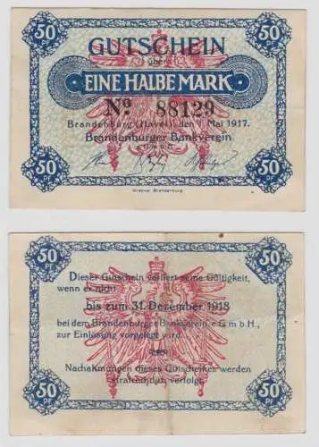 1/2 Mark Banknote Notgeld Brandenburger Bankverein e.G.m.b.H. 1.5.1917 (136303)