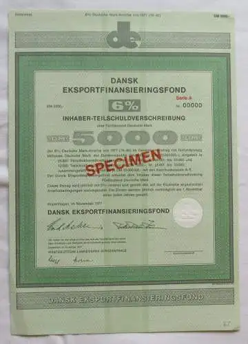 5000 DM Aktie Dänischer Exportfinanzierungsfonds Kopenhagen 1977 (142185)