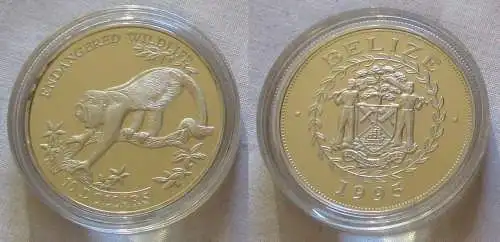 10 Dollar Silber Münze Belize Bedrohte Tierwelt Brüllaffe 1995 PP (125989)