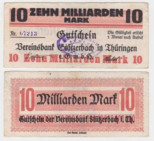 10 Miiliarden Mark Banknote Inflation Vereinsbank Stützerbach 1923 (144248)
