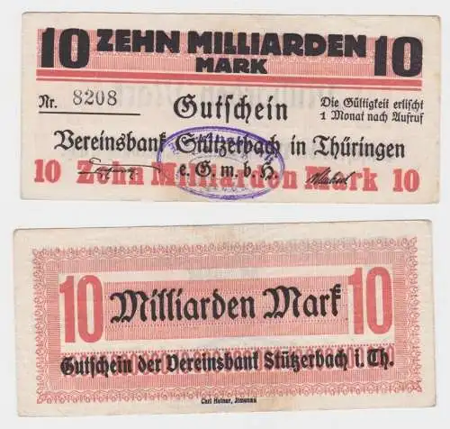 10 Miiliarden Mark Banknote Inflation Vereinsbank Stützerbach 1923 (144209)