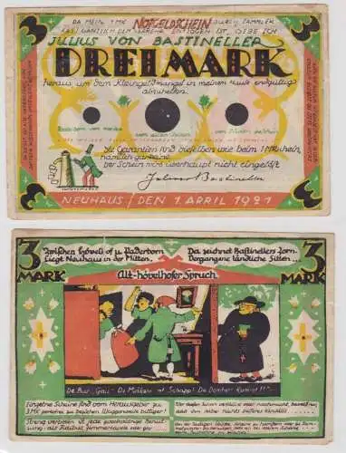 3 Mark Banknote Neuhaus Julius v.Bastineller Theaterdirektor 1921 (143635)