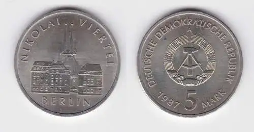 DDR Gedenk Münze 5 Mark Berlin Nikolai Viertel 1987 Stempelglanz (137071)