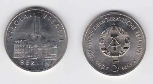 DDR Gedenk Münze 5 Mark Berlin Nikolai Viertel 1987 Stempelglanz (136982)