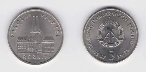 DDR Gedenk Münze 5 Mark Berlin Nikolai Viertel 1987 Stempelglanz (136901)