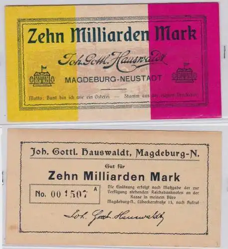 10 Milliarden Mark Banknote Magdeburg Neustadt Joh.Gottl.Hauswaldt 1923 (134130)