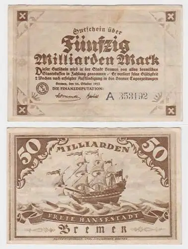 50 Milliarden Mark Banknote Freie Hansestadt Bremen 26.10.1923 (121652)
