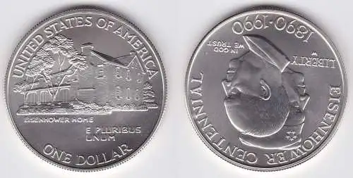 1 Dollar Silber Münze USA 100. Geburtstag Dwight D. Eisenhower 1990 (124136)