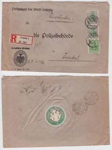 74587 Einschreiben Brief Polizeiamt der Stadt Leipzig nach Zwenkau 1921