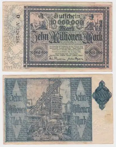 10 Millionen Mark Banknote Inflation Hamborn August Thyssen Hütte 1923 (118833)