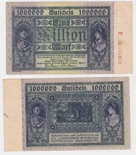 1 Million Mark Banknote Inflation Hamborn August Thyssen Hütte 1923 (110678)