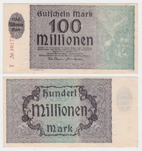 100 Millionen Mark Banknote Inflation Hamborn August Thyssen Hütte 1923 (118632)