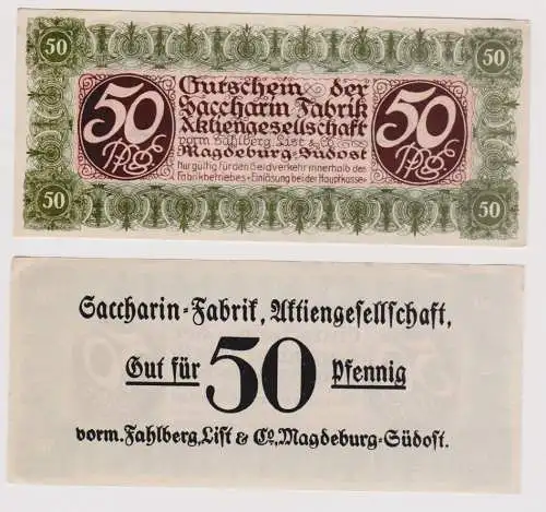 50 Pf  Notgeld Magdeburg Südost Saccarin-Fabrik AG vorm. Fahlberg List (120898)