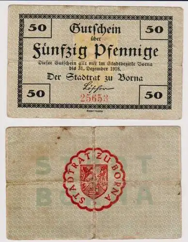 50 Pfennig Banknote Notgeld Stadt Borna 31.12.1918 (120894)