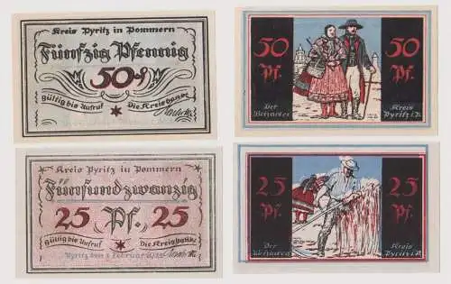 25 & 50 Pfennig Banknoten Notgeld Kreis Pyritz in Pommern 1921 (153255)